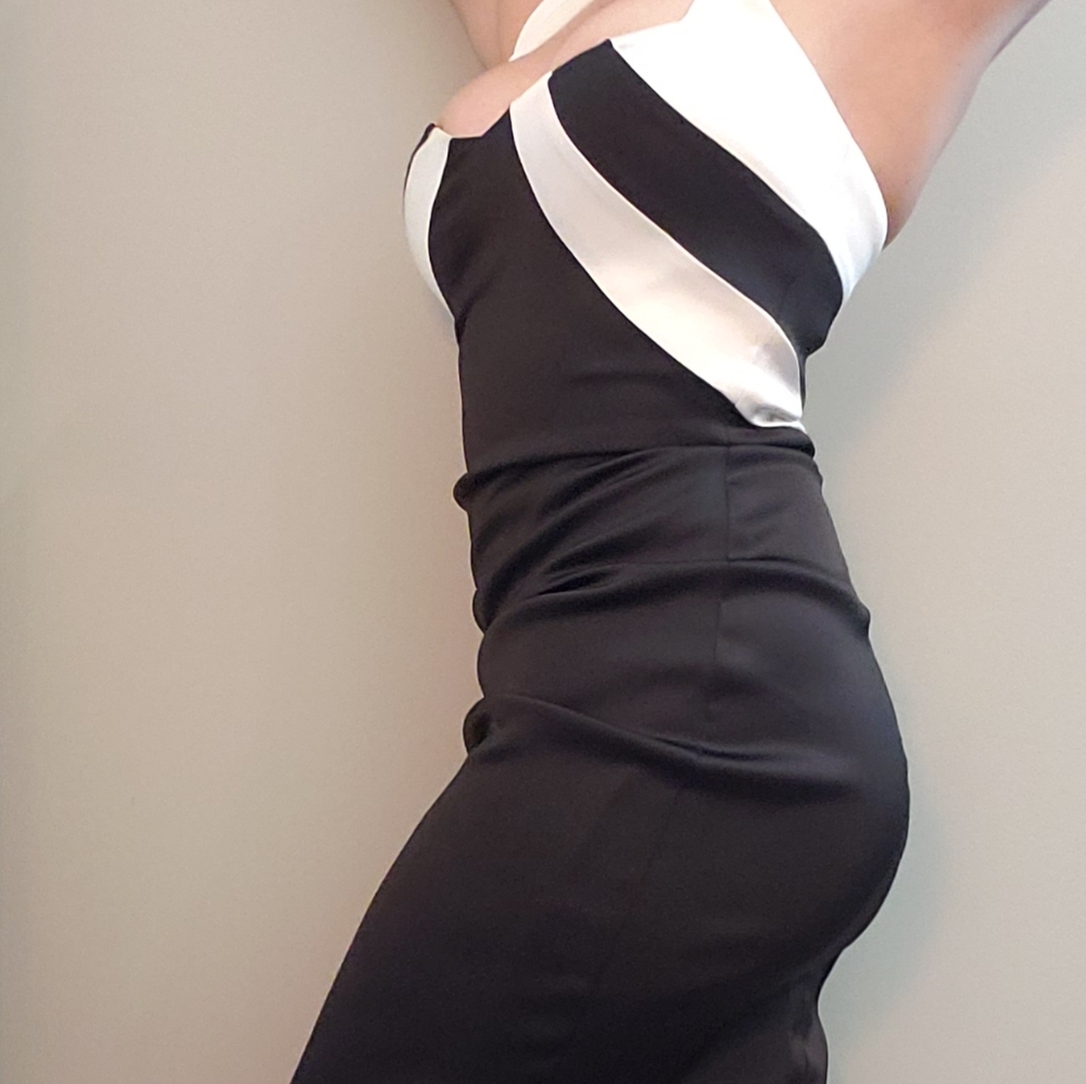 Cache Tuxedo Ruched Halter Satin Cocktail Dress C… - image 5